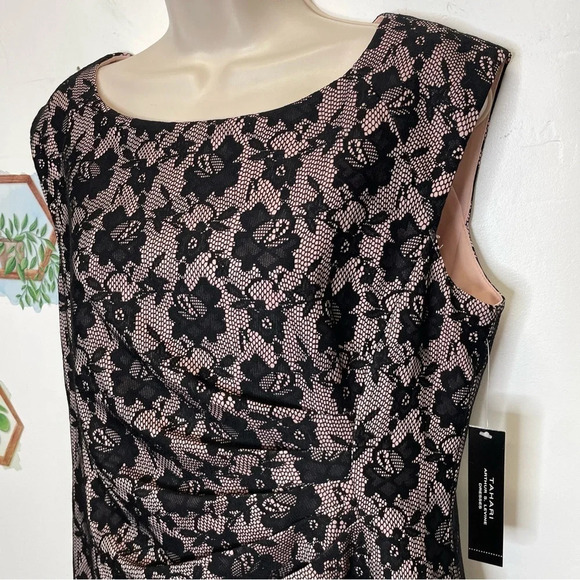 Tahari floral lace mother of bride dress pink and black ruched modest - Picture 5 of 8